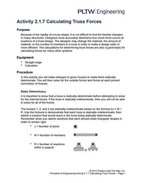 Calculating Forces Truss Key Answer Pltw