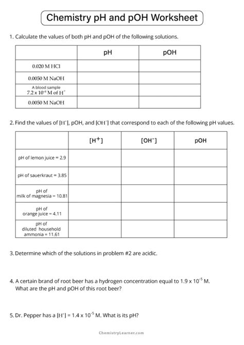 Calculating Ph Worksheets With Answers