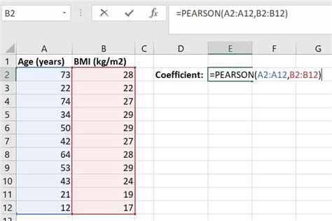 Calculating pearsons r in excel