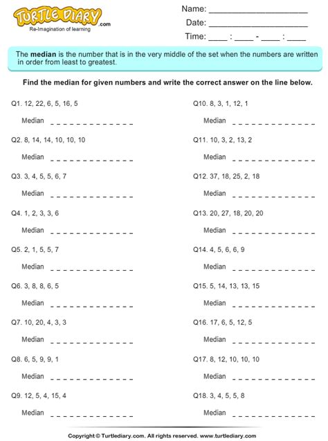 Calculating the Median Worksheet Turtle Diary