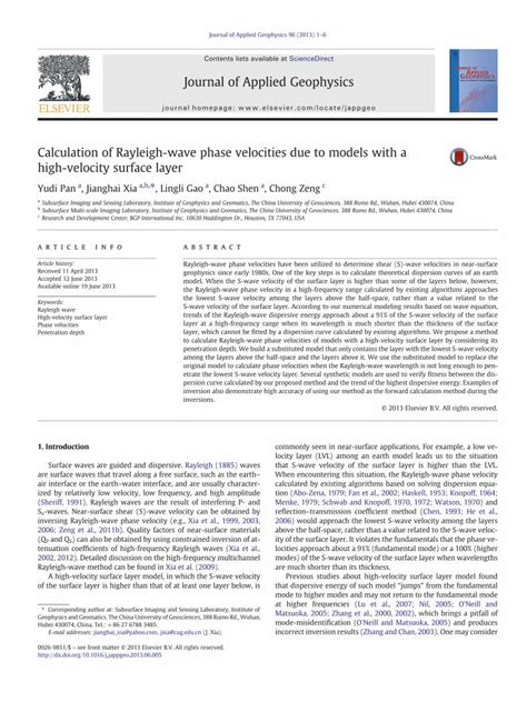 Calculation of Rayleigh-wave phase velocities due to models with …