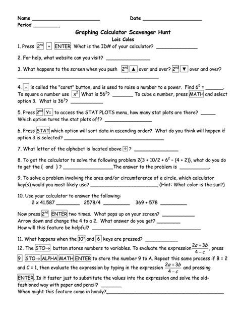 Calculator Scavenger Hunt Answer Key Form - signNow