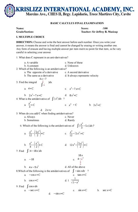 Calculus final exam. Things To Know About Calculus final exam. 