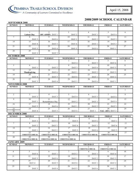 Calendar - Pembina Trails