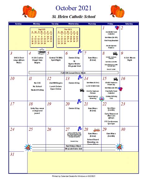 Calendar - St. Helen Catholic School