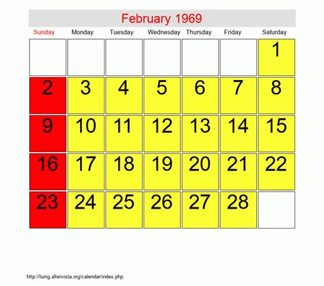 Calendar 1969 February