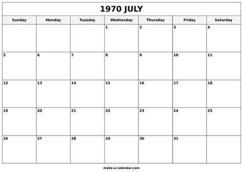 Calendar 1970 July