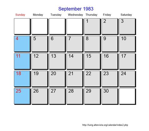 Calendar 1983 September