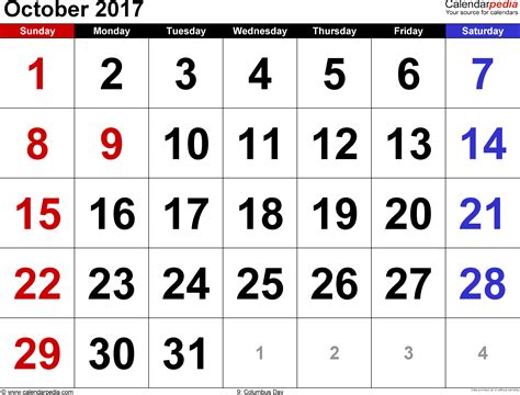 Calendar 2017 October