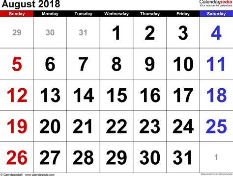 Calendar 2018 August