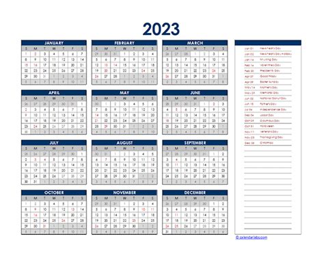 Calendar 2023 Excel