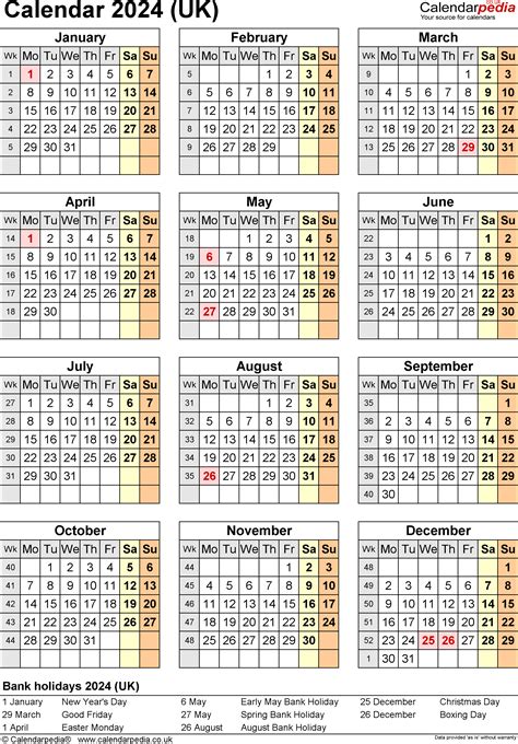 Calendar 2024 (UK) - 16 free printable PDF templates