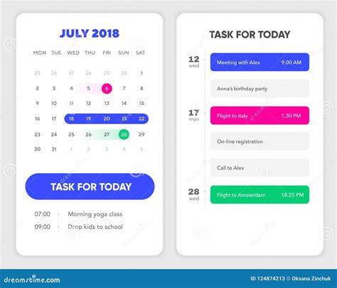 Calendar Application Template with To Do List and Tasks UI UX. Design