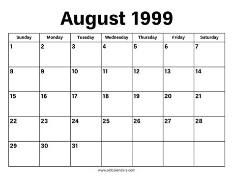 Calendar August 1999