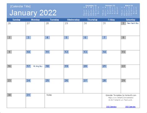 Calendar Excel Template 2022