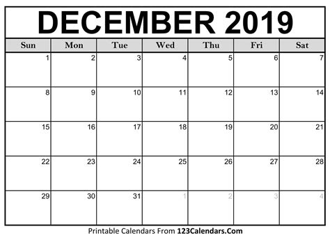 Calendar For Dec