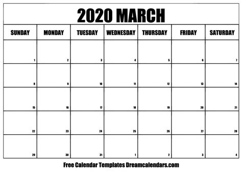 Calendar For March 2020 Customize and Print