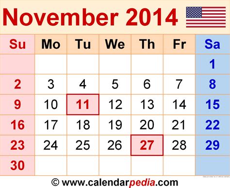 Calendar For November 2014