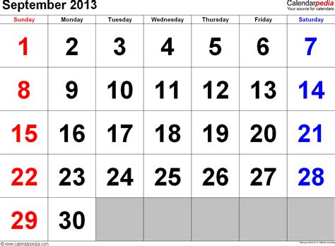 Calendar For September 2013
