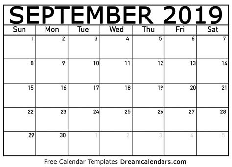 Calendar For The Month Of September 2014