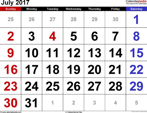 Calendar From July 2017