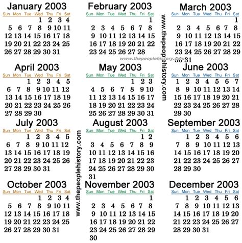 Calendar In 2003