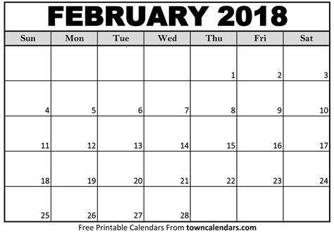 Calendar Of 2018 February