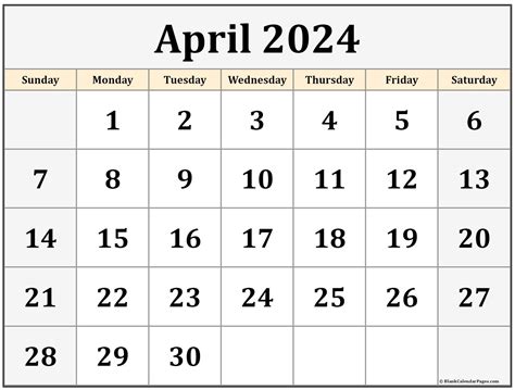 Calendar Of Apri