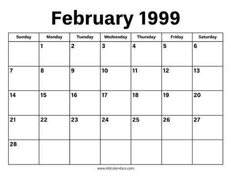 Calendar Of February 1999