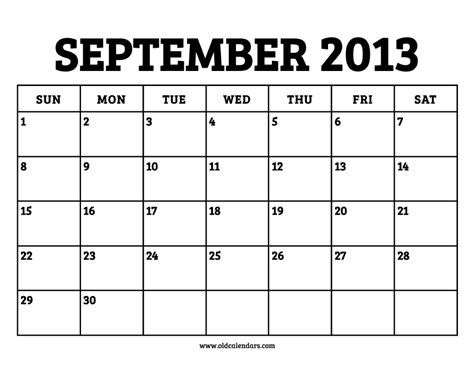 Calendar Of September 2013