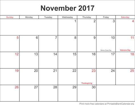 Calendar On November 2017