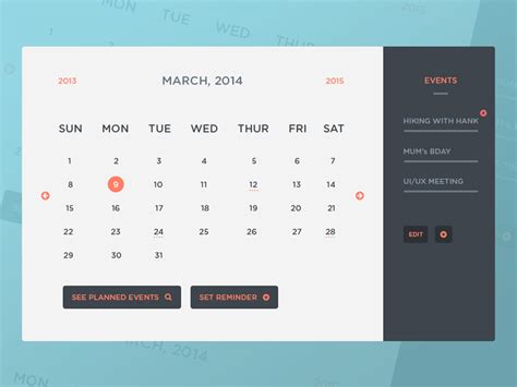 Calendar PSD Free Mock Up Design Interface Best UI PSD UI Design