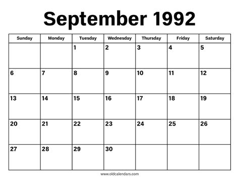 Calendar Sept 1992