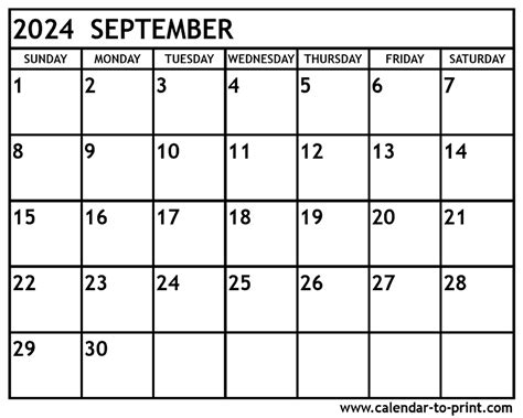 Calendar September 1