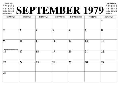 Calendar September 1979