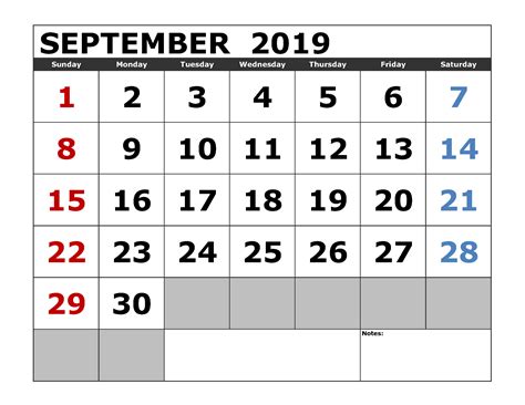 Calendar September 2019