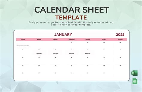 Calendar Sheet Template