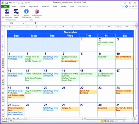 Calendar Template In Excel