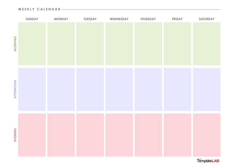 Calendar Template Weekly