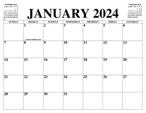 Calendar january 2024. January 2024 Calendar Templates. January 2024 Calendar Templates - Free, easy to download and print a monthly calendar for January 2024 from various formats. Those calendars come with holidays, observances, moonphases or notes space but you can easy to edit and add your own important events. 
