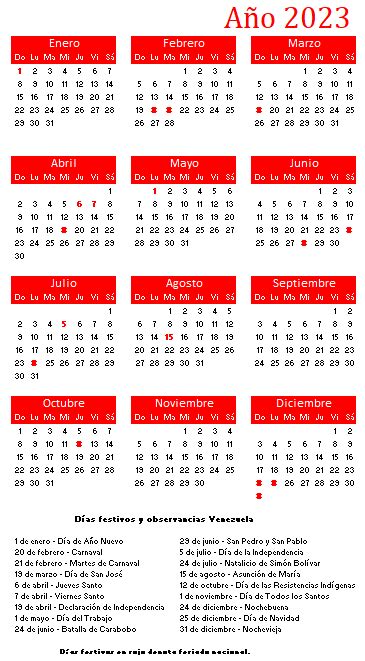 Calendario 2023 Venezuela