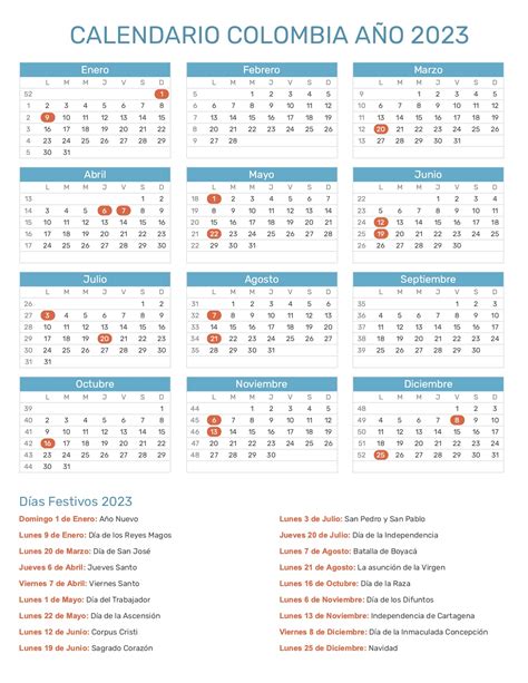 Calendario Colombia 2023 Con Festivos