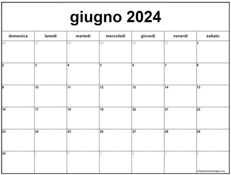 Calendario stampabile calendario giugno 2024