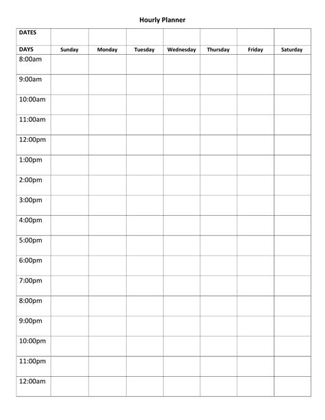 Calender Templates Printable Hourly Example Calendar Printable