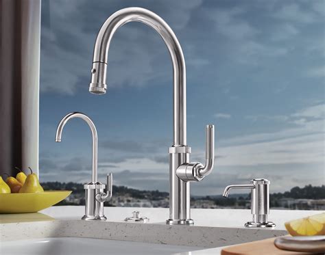 Calfaucets. An industrial chic kitchen faucet that’s textural and versatile. The Descanso Works series kitchen faucet's signature look is a strikingly fresh take on industrial chic style. Explore our Descanso Works kitchen faucet series to upgrade your gourmet kitchen. Browse 25 finishes including brushed nickel, chrome, antique brass. 