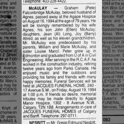 Calgary herald obituaries.  Including deadline info and guidelines for pub...
