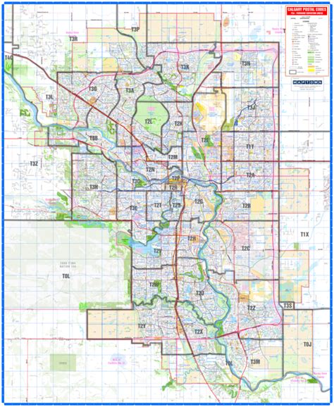 Calgary postal code map.  Base map features include all roads with major...