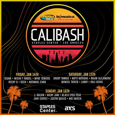 Cali bash. Calibash lineup information and event schedule will be featured above as details become available. Generally, Calibash wristbands are offered in the form of three-day passes and single-day passes, though the full selection may vary per year. Once their available, you'll find Calibash Friday, Saturday and Sunday tickets as well as three-day passes. 