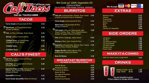 Cali tacos chapman. Restaurant menu, map for Cali Tacos located in 92868, Orange CA, 1639 West Chapman Avenue. Find menus. California; Orange; Cali Tacos; Cali Tacos (714) 912-4888. Own this business? Learn more about offering online ordering to your diners. ... Menu for Cali Tacos provided by Allmenus.com. DISCLAIMER: … 