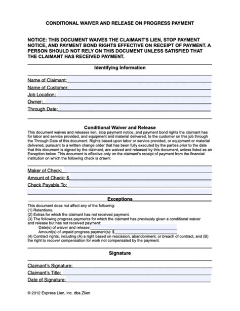 California Conditional Waiver and Release on Progress Payment form